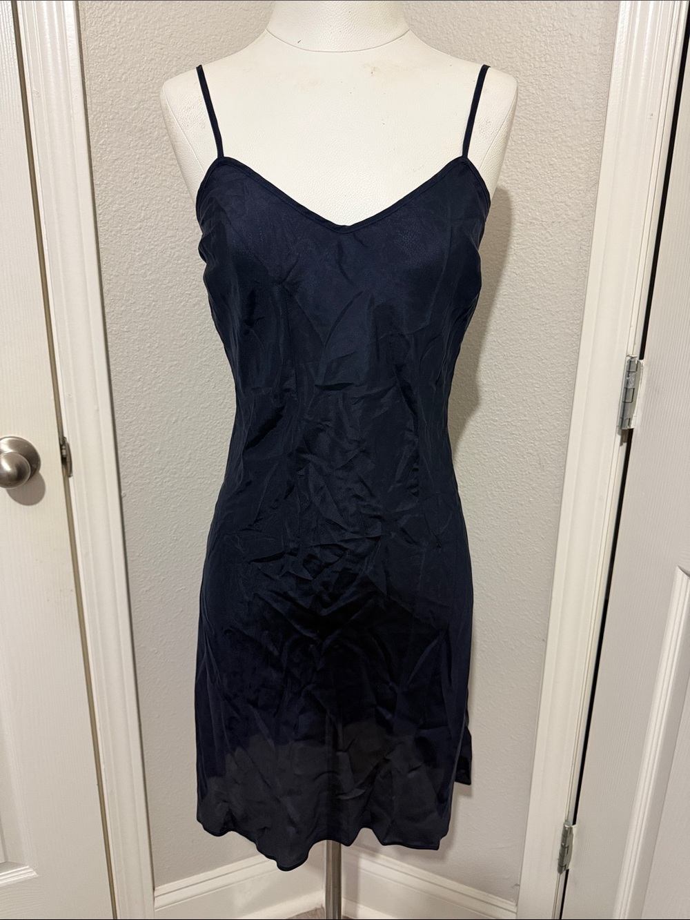 Miguelina Navy Blue Silk Slip Dress or Lining Dress